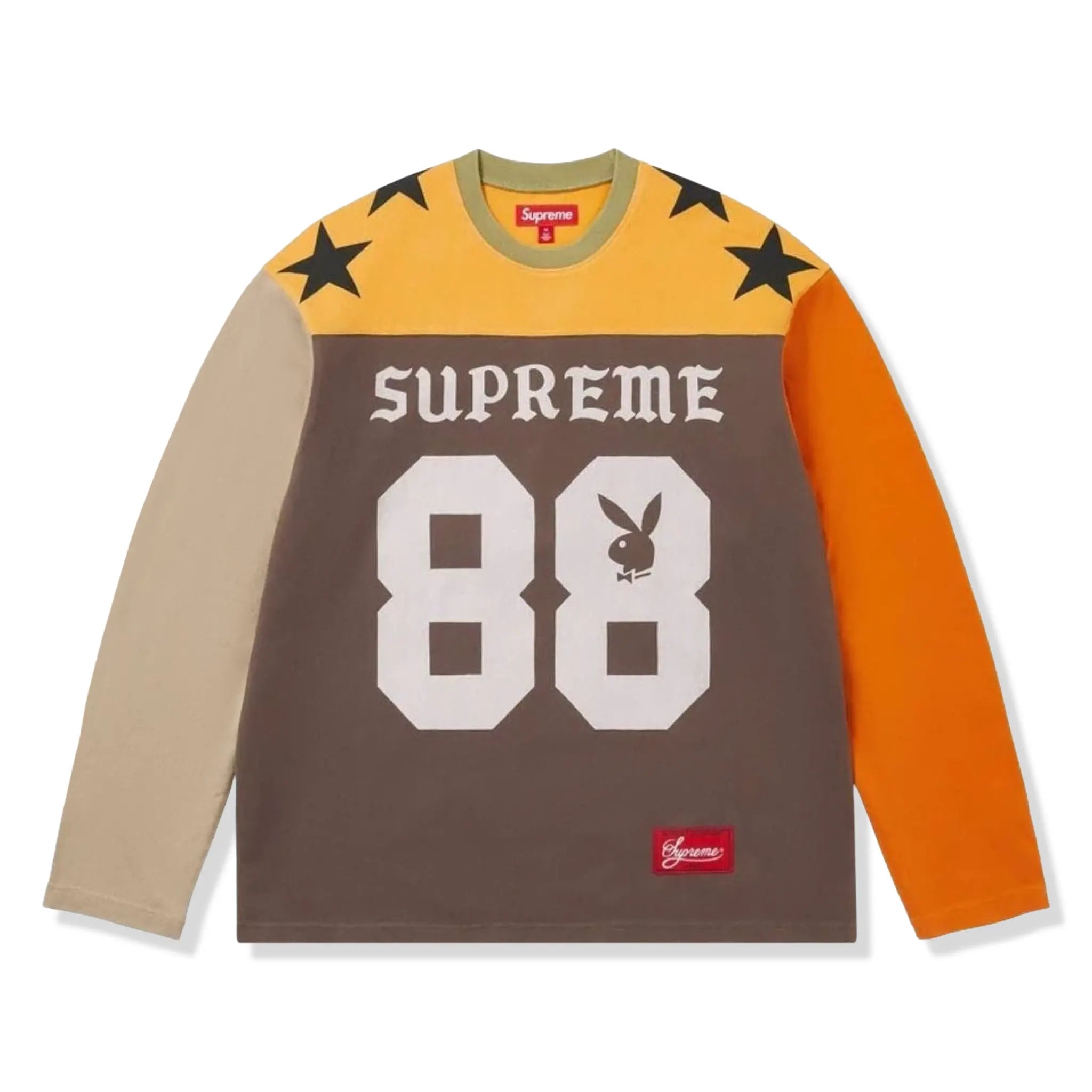 Front View of Supreme x Playboy L/S Multicolour Football Top (SS26)